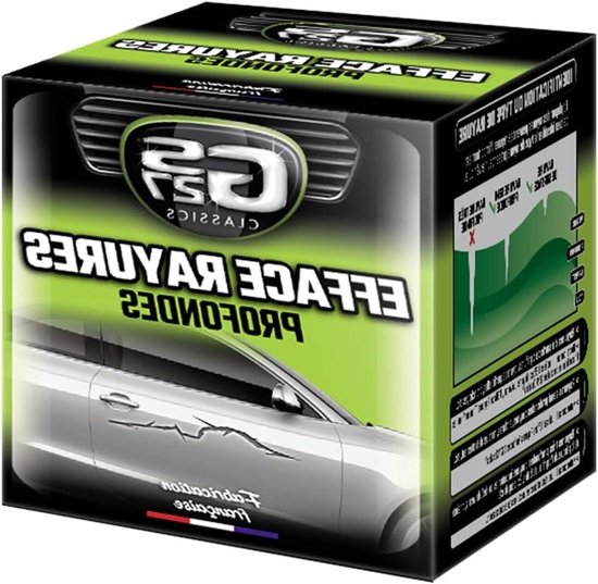 Verpakking van GSF27 'Efface Rayures Profondes' product voor het repareren van diepe autokrassen.