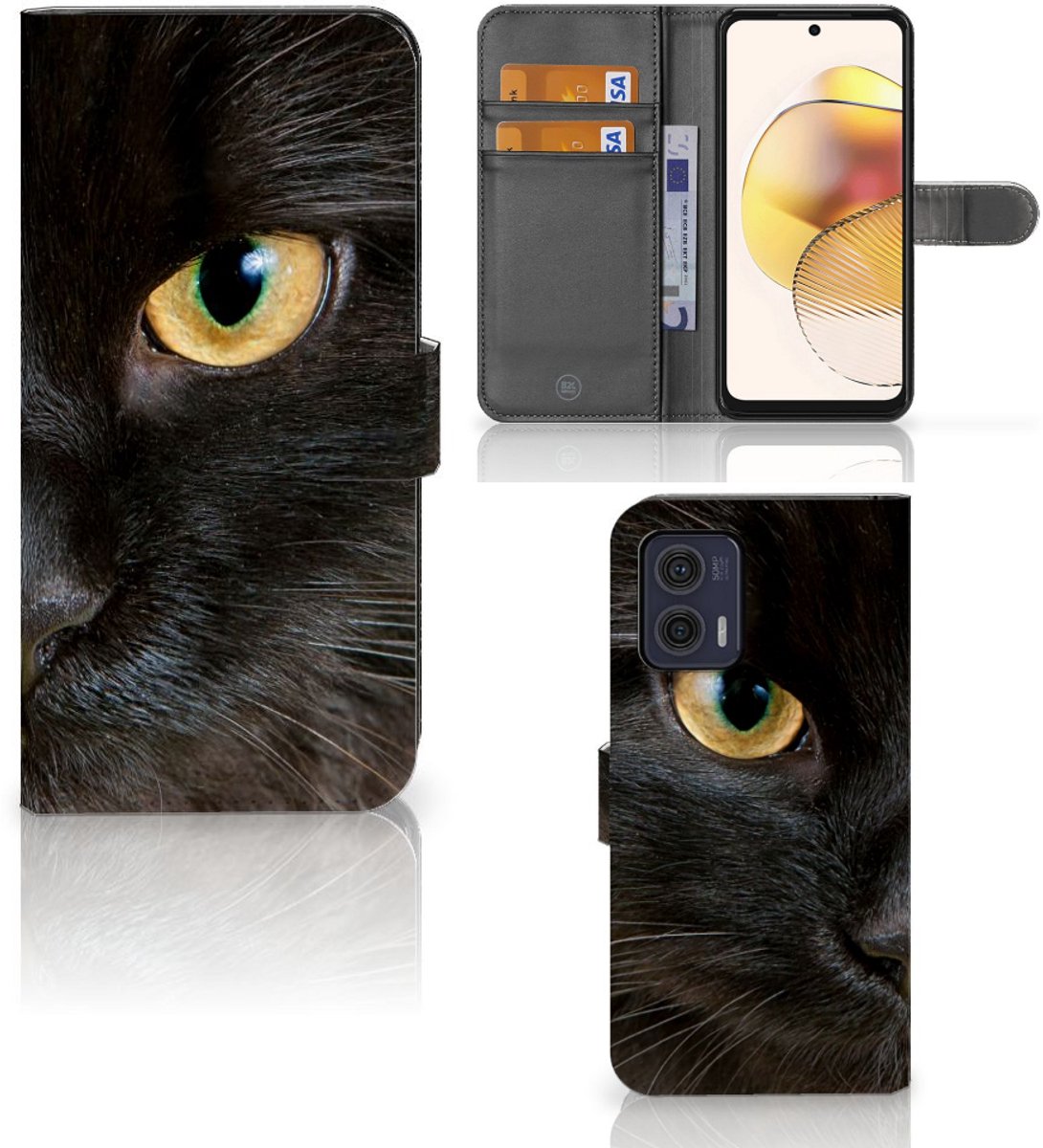 Motorola Moto G73 Telefoonhoesje met Pasjes Zwarte Kat