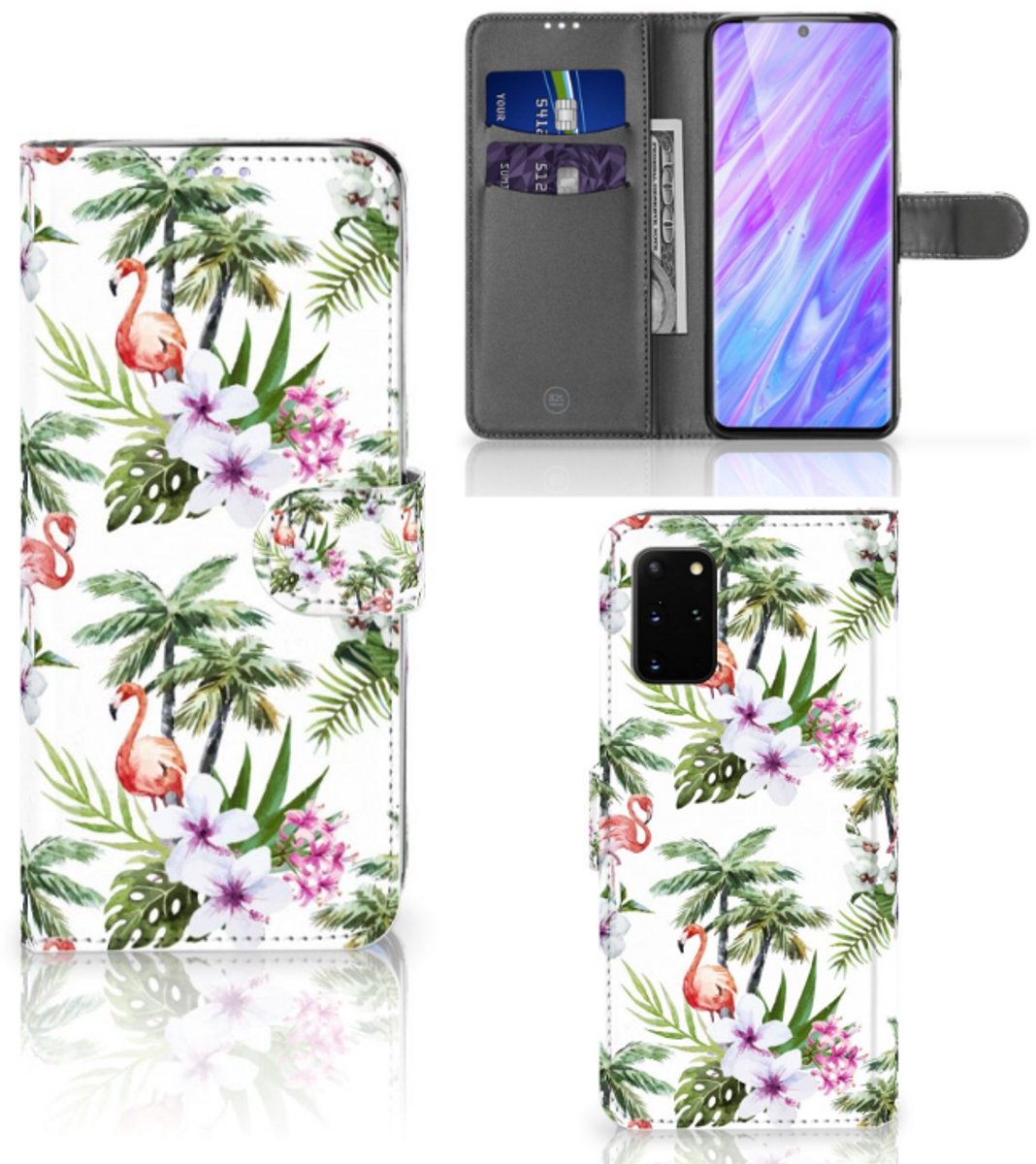 Book Case voor Samsung Galaxy S20 Plus Telefoonhoesje met Pasjes Flamingo Palms