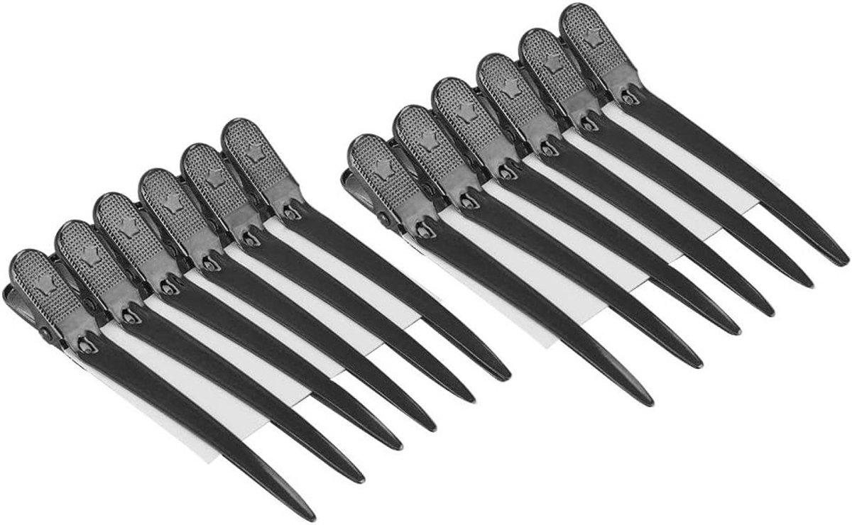 12-delige anti-slip haarclips voor knippen en stylen, ideaal voor haarkleuring en kapperswerkzaamheden, zwart