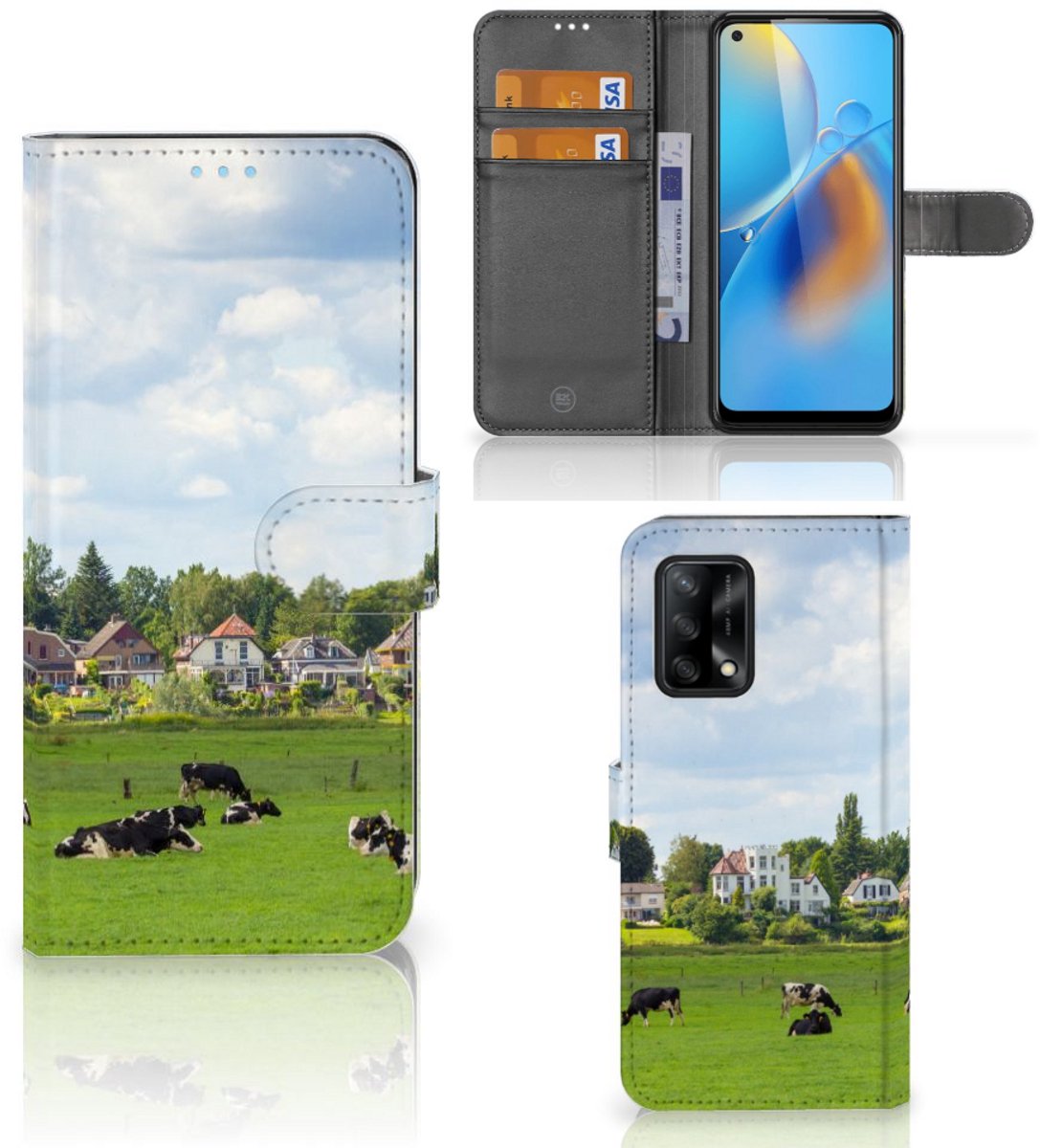 OPPO A74 4G Telefoonhoesje met Pasjes Koeien