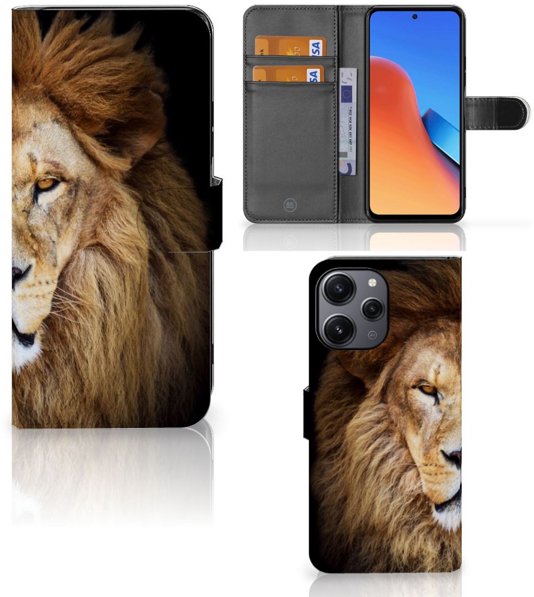 Book Case voor Xiaomi Redmi 12 Telefoonhoesje met Pasjes Leeuw