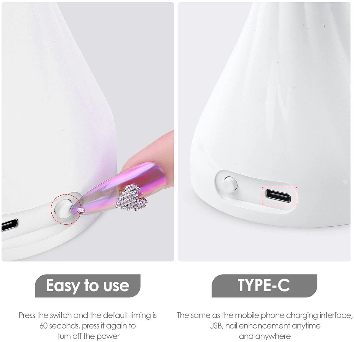 UV LED Nagellamp - UV LED Lamp Nagels - Nagellamp - Manicure - Lichtuitharding - Led Machine Nageldrogers - Nagellamp LED Mini Draagbare - verstelbaar - nail lamp - 360° Draaibaar - Nagel UV Lamp - draadloos usb - nageldroger voor gewone nagellak — cadeau in Verzorging - foto 2
