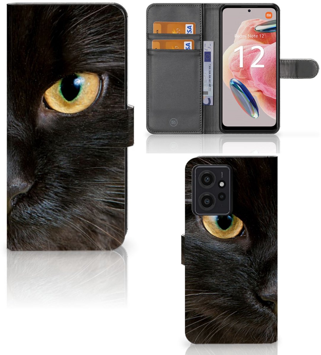Xiaomi Redmi Note 12 4G Telefoonhoesje met Pasjes Zwarte Kat