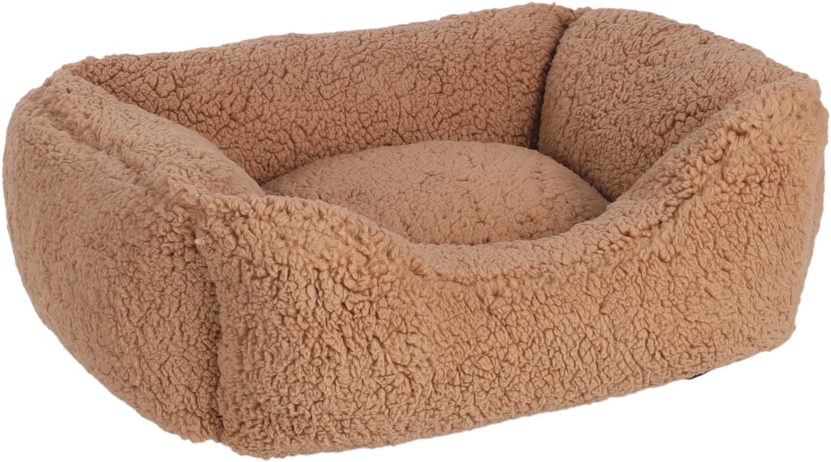 Hondenmand orthopedisch – hondenkussen – hondenbed – Flamingo Felpa Rechthoekig – mokka – 50x40x18 cm – pluche mand met memory foam & afneembare hoes – antislip bodem – wasbaar op 30°C