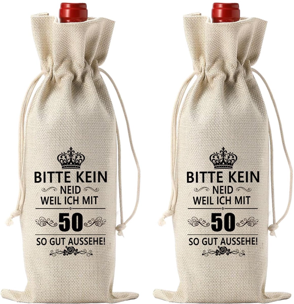 Cosensi - Jute Wijnfles Zak - 50e Verjaardag - Verjaardag Cadeau - 2 Stuks - Wijn Geschenk - Voor Vrienden en Familie