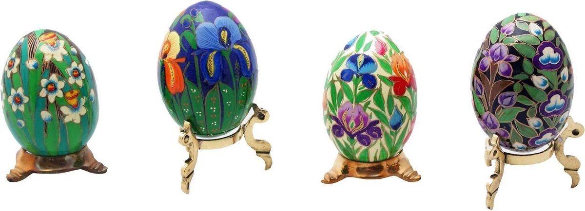 Gall&Zick Paasei van hout, handbeschilderd Kashmir lak-ei, (4 eieren)