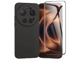 Casemania Hoesje en Glas Geschikt voor Xiaomi 17 Ultra - Zwart - Siliconen Back Cover + 1x Glazen Screenprotectors
