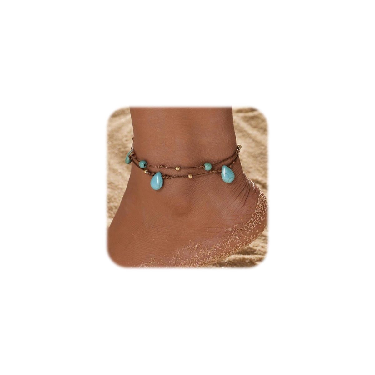 Cosensi - Boho Style Enkelsieraad - Turquoise Drop Pendant - Dubbele Laag - Strand Banden - Dames Enkelbandje - Geschikt voor Volwassenen - Blauw
