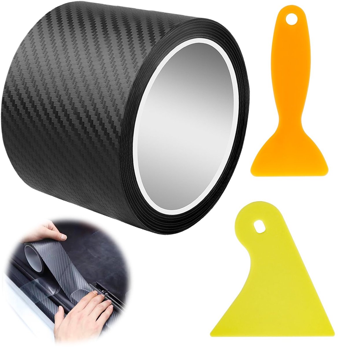 Dailygoods - Carbone Folie - 3D Zelfklevende Zwarte Folie met Scraper (10 cm x 300 cm)