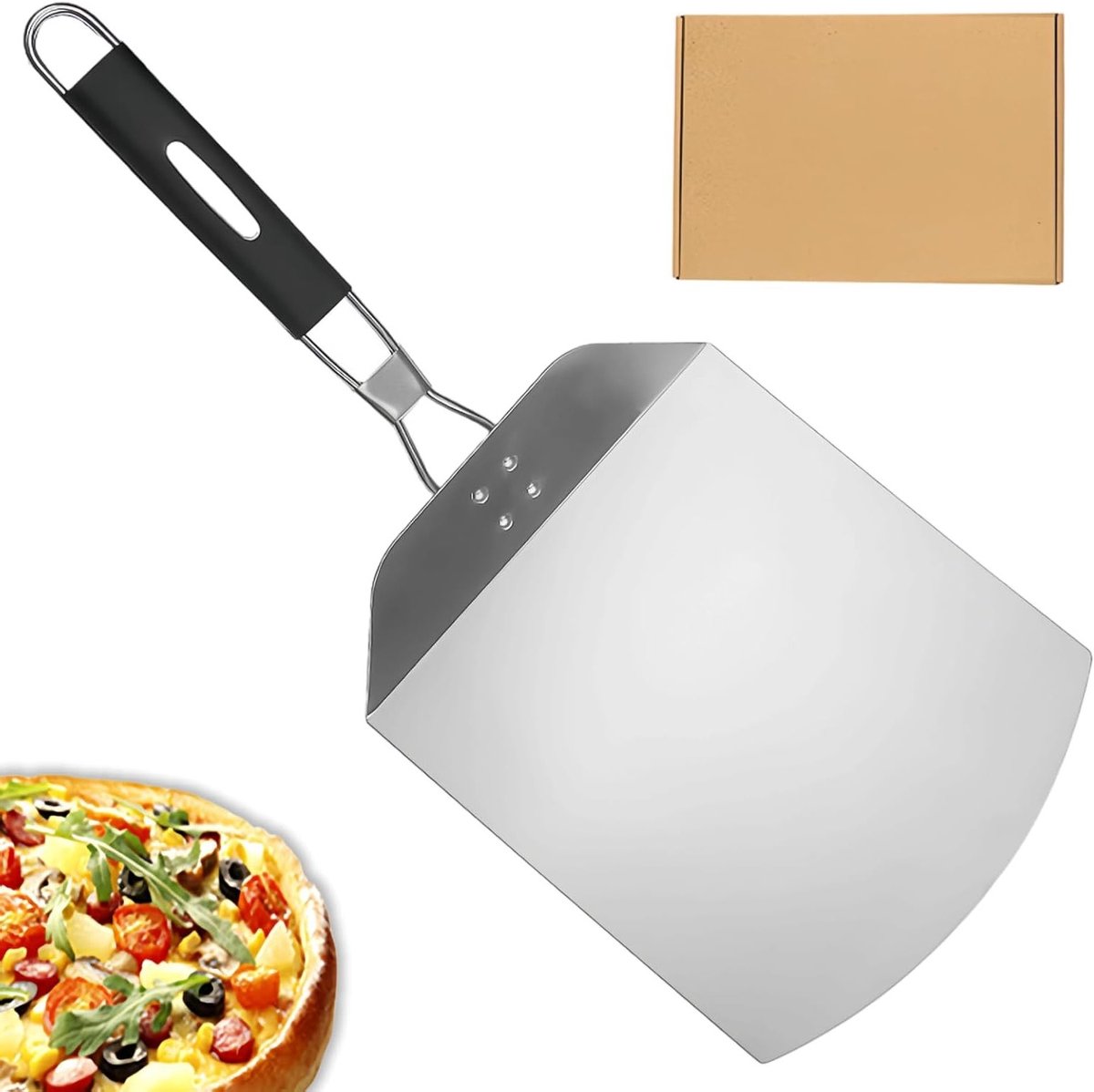 Professionele Pizzaschep met Opvouwbare Handgreep van Aluminium voor Oven en Barbecue, Ideaal voor Pizza, Brood en Grillen, Groot Oppervlak van 24 x 57,5 cm