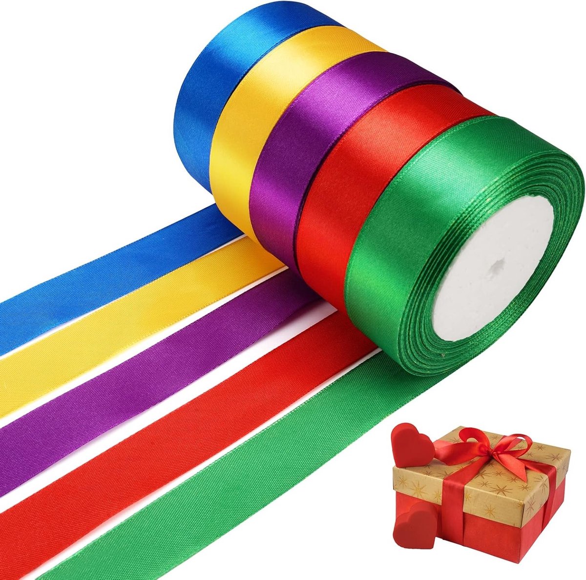 Kleurige satijnen cadeau linten van 125 m x 25 mm voor het inpakken van cadeaus, bloemen en decoraties