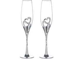 Elegante Champagneglazen voor Bruiloft: 2 Stuks Zilveren Kristallen Glazen voor Feestelijke Gelegenheden en Huwelijkscadeaus