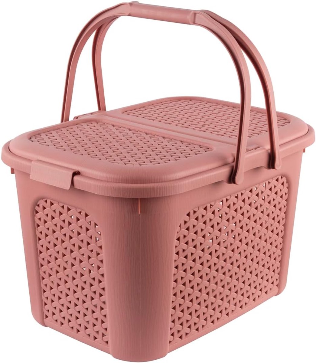 Picknickmand in Rotanstijl - Picknick Mandje - Boodschappenmand - Fruitmand - Winkelmand - Kunststof - Scandinavisch Rood - 28L - van Imperatoris