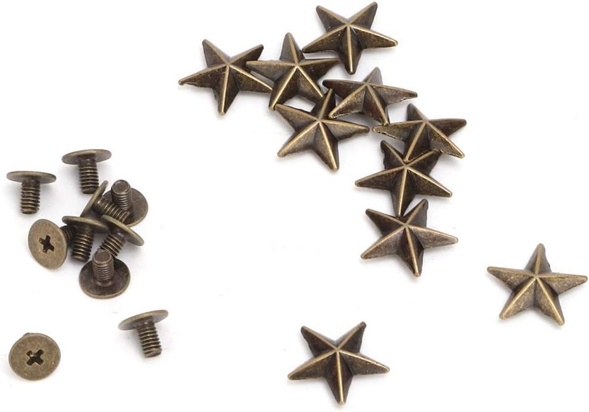 10 Stuks Stervormige Metaal Studs met Schroefachterkant voor Schoenen, Tassen en Handgemaakte Projecten van Zinklegering