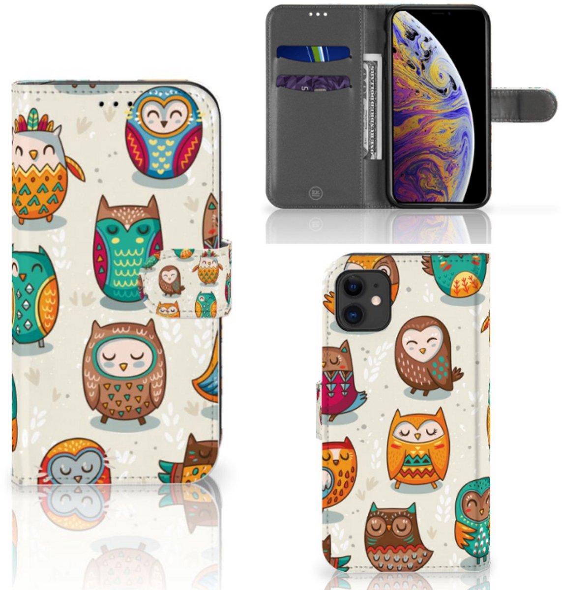 Apple iPhone 11 Telefoonhoesje met Pasjes Vrolijke Uilen