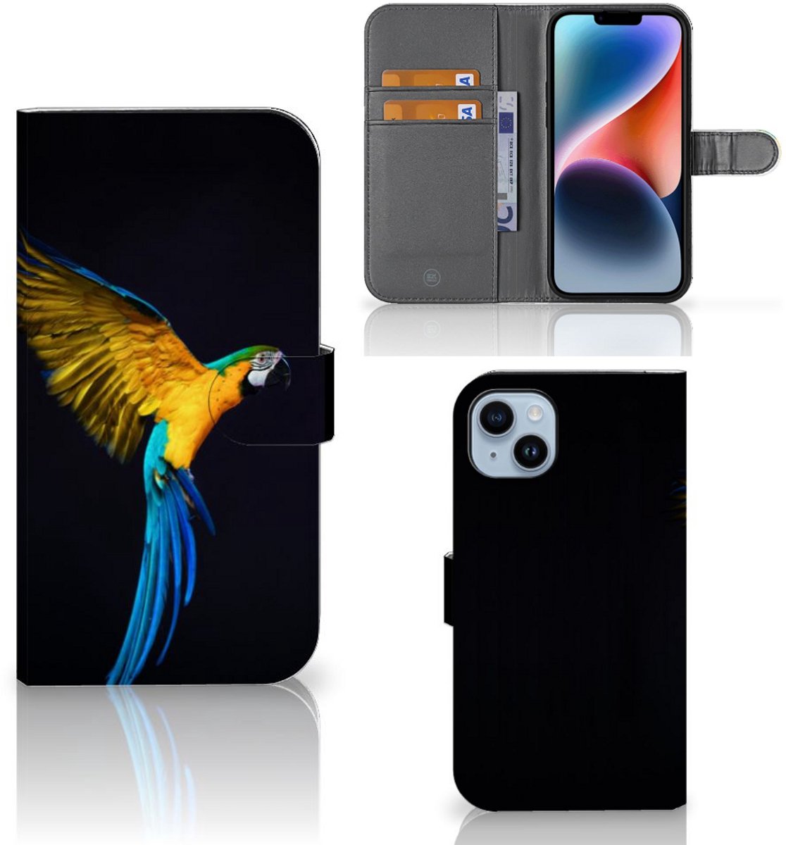 iPhone 15 Plus Telefoonhoesje met Pasjes Papegaai