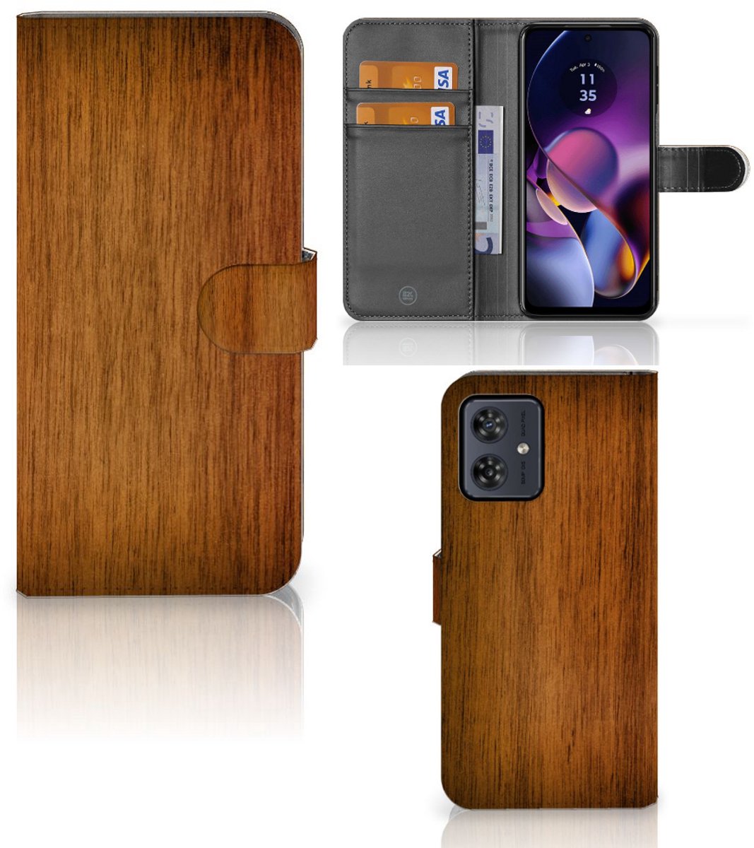 Motorola Moto G54 Book Style Case Donker Hout
