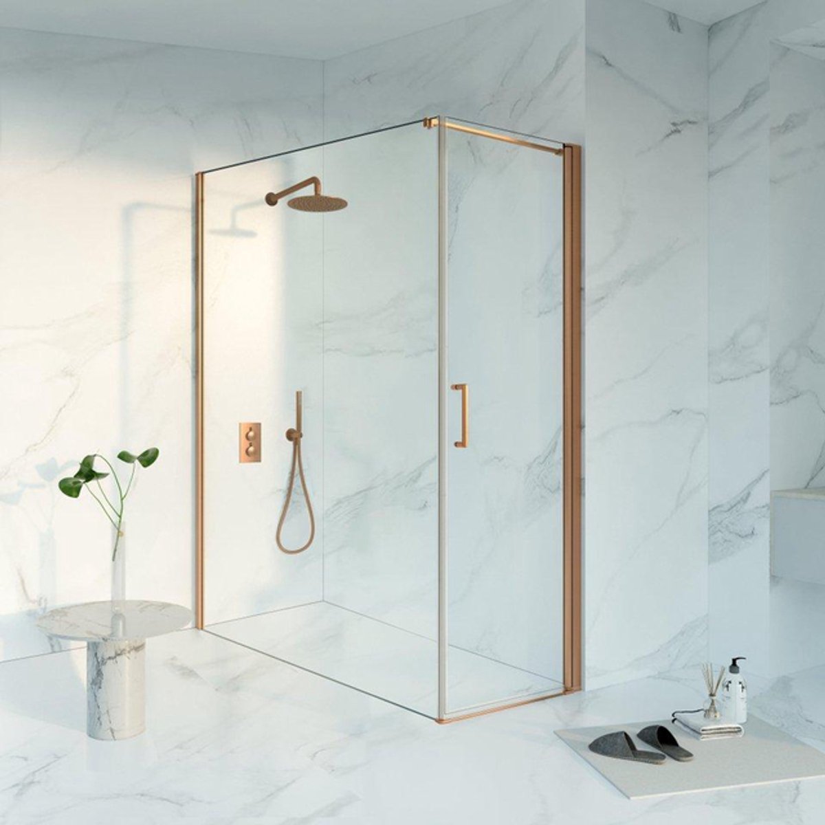 FugaFlow Eccelente Vetro Douchecabine - 60x180x200 - Profiel veiligheidsglas - anti kalk - Geborsteld koper PVD (Koper)