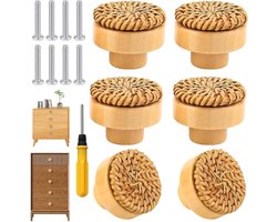 Houten Kastknoppen Set van 6, Natuurlijke Meubelhandgrepen voor Kinderkamer, Inclusief Schroeven en Eenvoudige Montage
