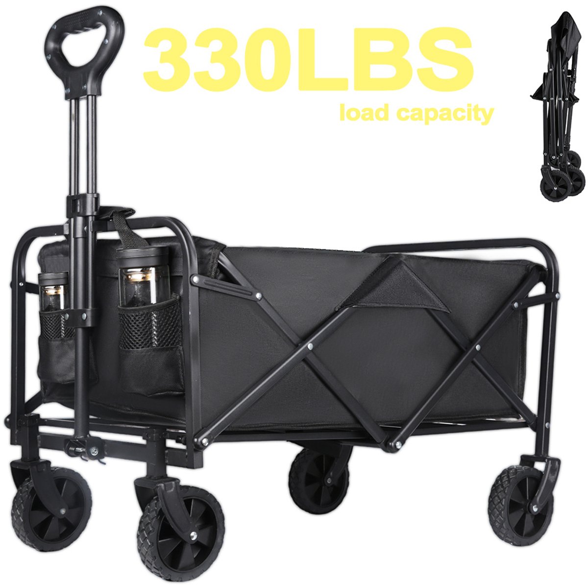Opvouwbare Bolderkar 160L All Terrain Wielen Sterk Draagvermogen Camping Strand Transport Wagen