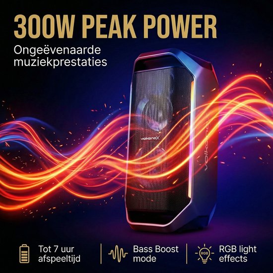 VolkanoX Thermix Partybox - 300 Watt - Muziek Box - Draadloze Bluetooth Party Speaker - LED Verlichting - 7 Uur Speeltijd - TWS - Zwart van Merkloos — afbeelding 4