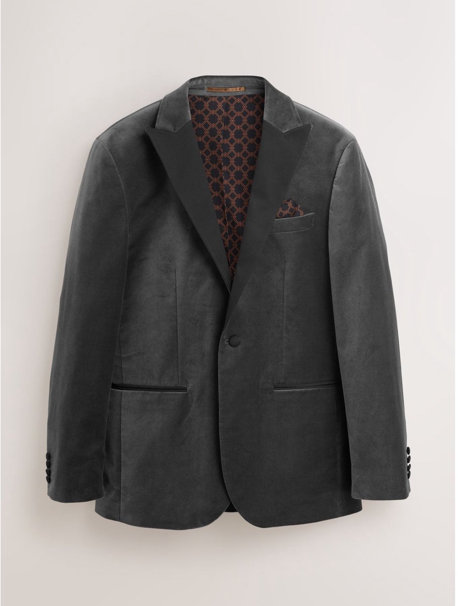Next - Heren - Aansluitend - Motionflex Stretch Velvet Blazer - Grijs