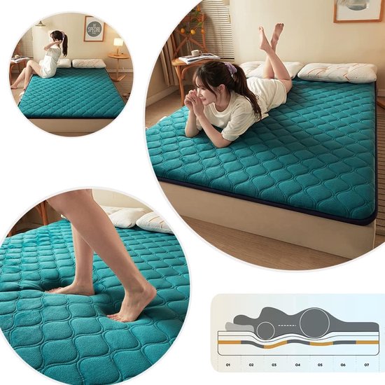 Japanse Slaapmatras - Futon Vloermatras - Comfortabel Slapen - Meerlagige Structuur - 120x200cm - Blauw — afbeelding 2
