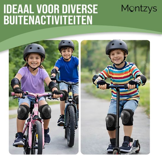 Montzys® Skate Beschermset met Helm - Skeeler Bescherming Zwart - Kniebeschermers & Polsbeschermers - Kinderen & Volwassenen