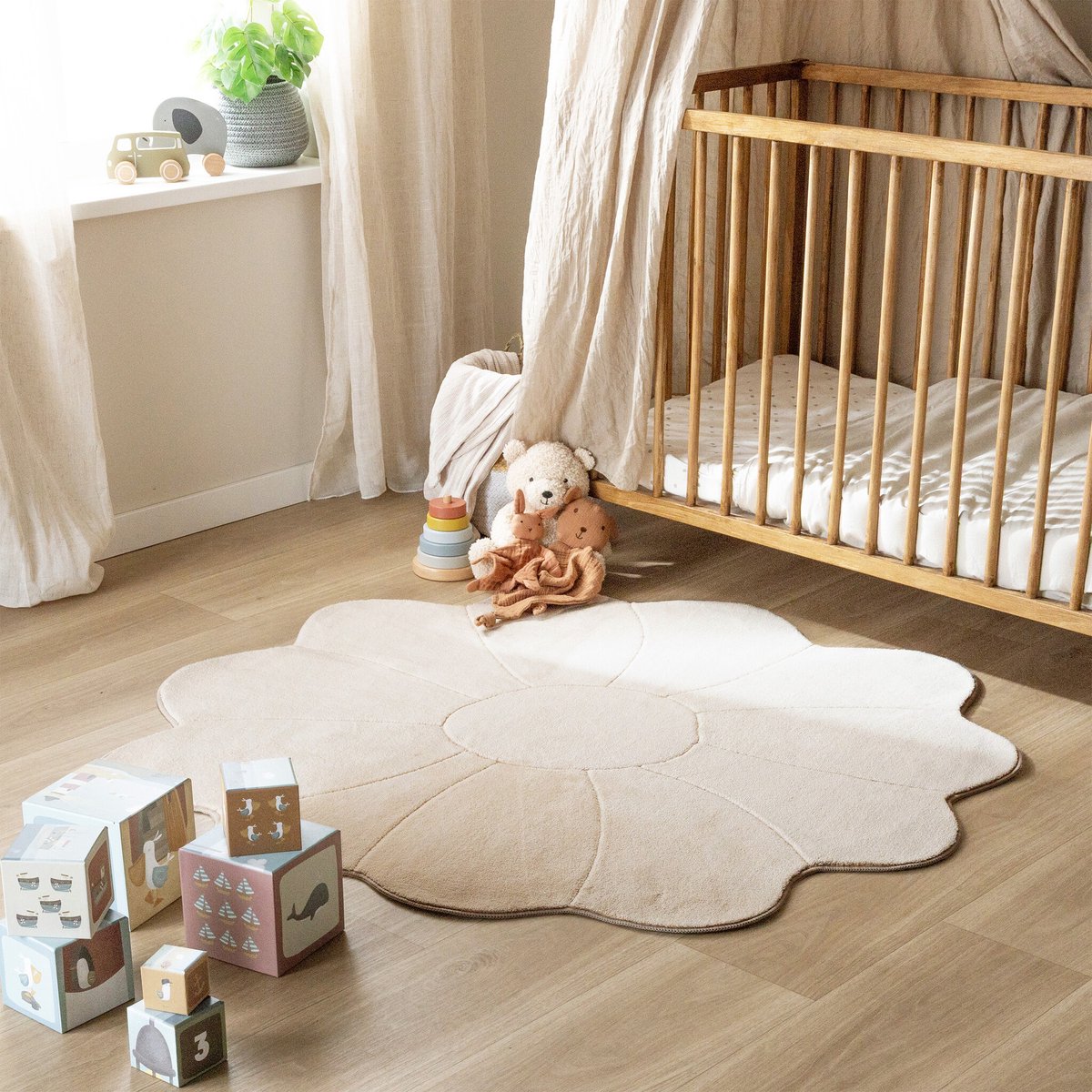 Little Olly Kindervloerkleed rond - Coco Bloem Beige - Ø 120cm