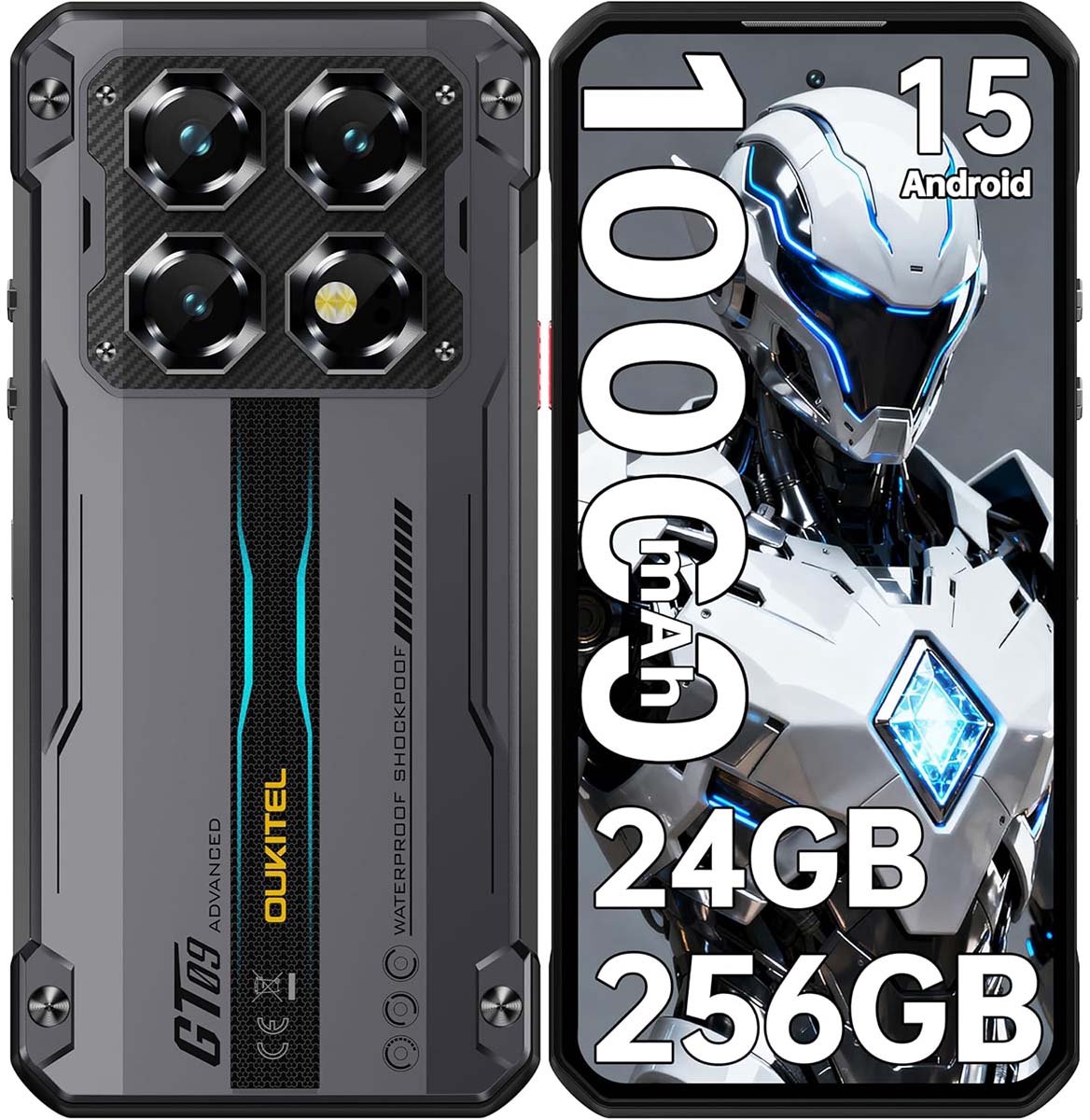 OUKITEL WP60 Rugged Smartphone 5G - 24GB RAM - 256GB ROM - 7,2 inch 120Hz - 10000mAh 33W - 108MP Camera - Dual SIM - Android 15 - NFC GPS - Zwart