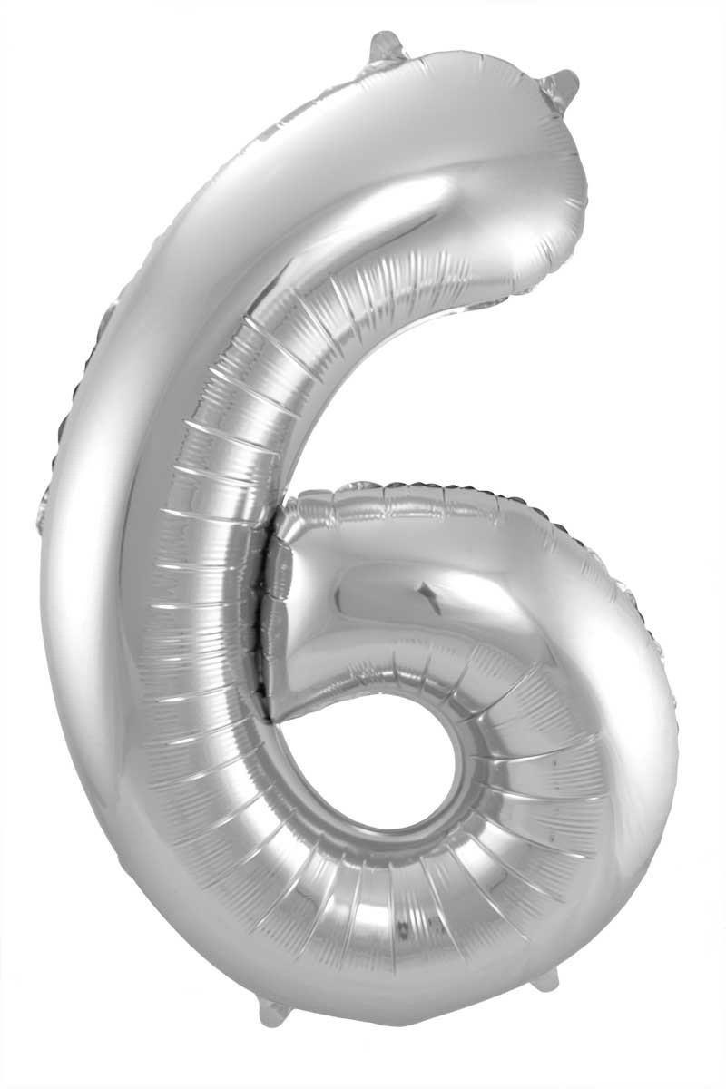 Folieballon 6 jaar - Zilver - 86 cm