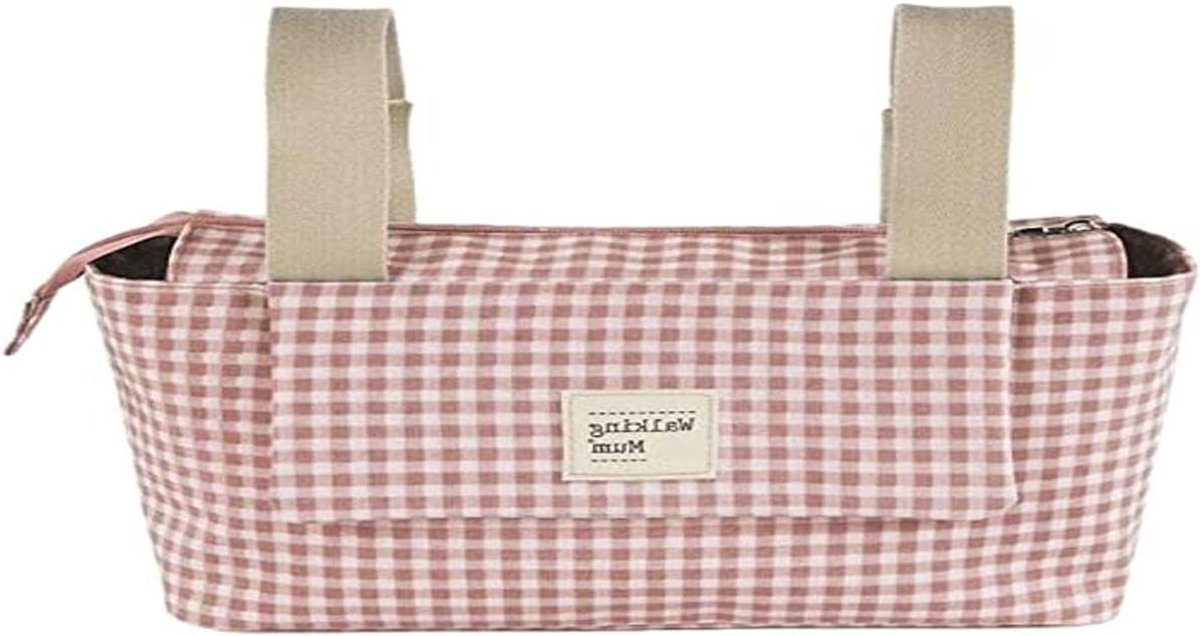 Walking Mum. I Love Vichy Zwangerschapstas voor kinderwagen, korte handgrepen voor bevestiging aan de kinderwagen, roze, 31 x 17 x 12 cm