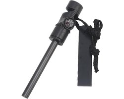 Vuurstarter - Magnesiumstick - Vuursteen - Survival fire starter - Kampvuur - Vuur maken - Met kompas - Scouting - Outdoor - Bushcraft - Kamperen - Noodsituatie - Zwart - Jonyx
