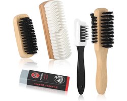 Set van 5 Suède Schoenborstels voor Onderhoud van Nubuck en Suède, Inclusief Crepe Borstel en Gum