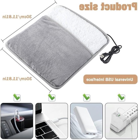 Winterse Elektrische Voetenwarmer, 30 x 30 cm Verwarmer voor Thuis en Kantoor, Wasbare Pluche Voetenzak voor Comfort en Warmte — afbeelding 3