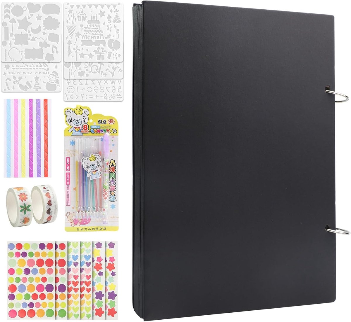 DIY Fotoalbum met Spool Ontwerp, Zwarte Pagina's Scrapbook Set, Persoonlijk Cadeau voor Bruiloften, Verjaardagen en Familieherinneringen