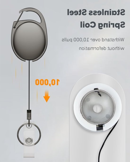 Set van 2 Zware Metalen Retractable Badge Reel voor Badgehouders, Sleutelhangers en Carabiner Clip met 55cm Nylon Touw — afbeelding 4