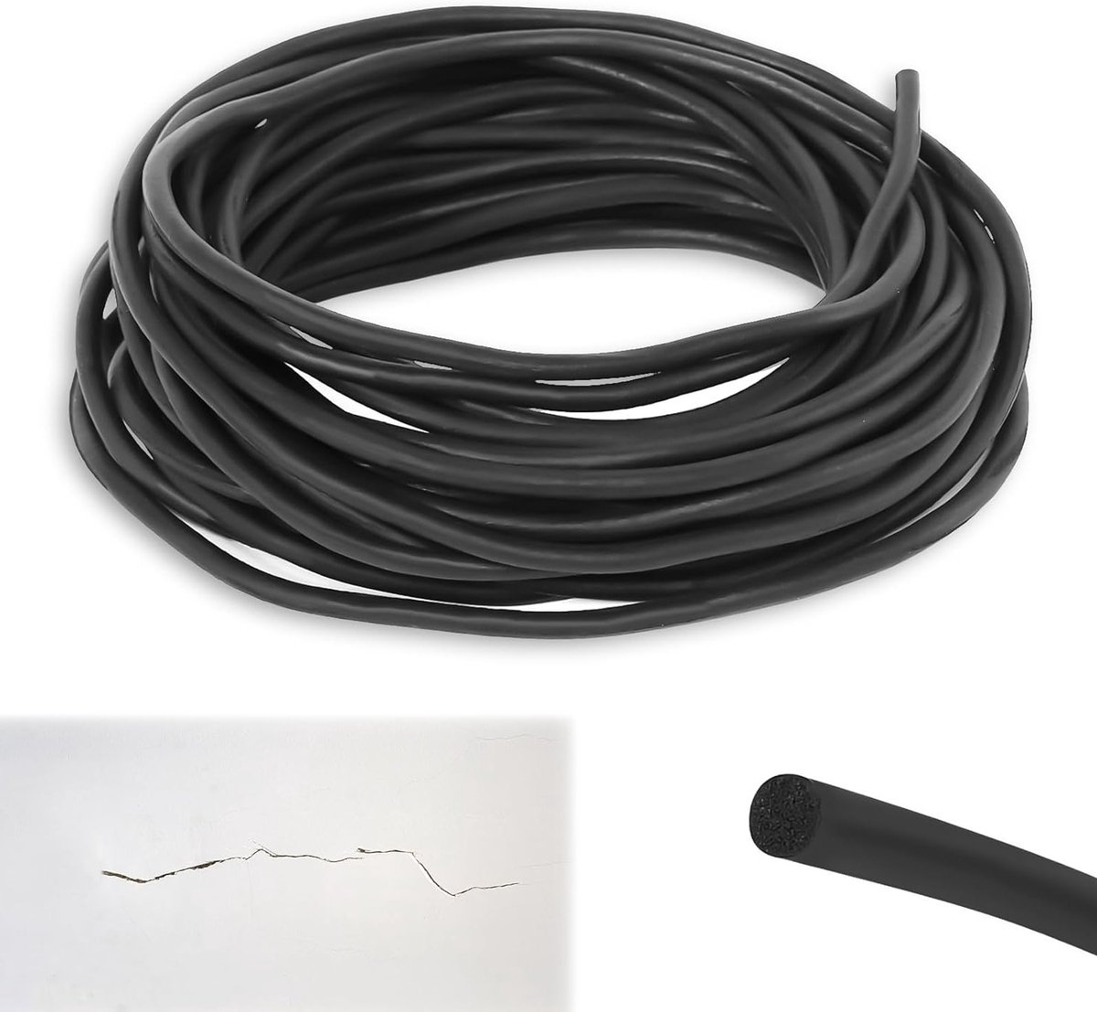 EPDM Sealing Cord voor Voegen, 20 m, Diameter 4 mm, Zwart, Geschikt voor Deuren, Ramen en Wanden, Ideaal voor Isolatie en Waterdichtheid