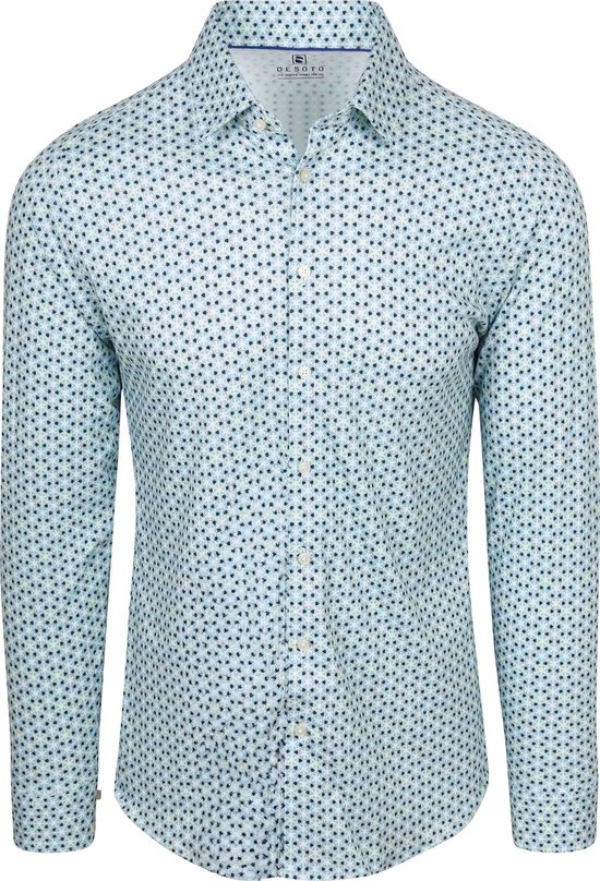 Desoto Overhemd Print Turquoise - Maat M - Heren - Overhemden Casual