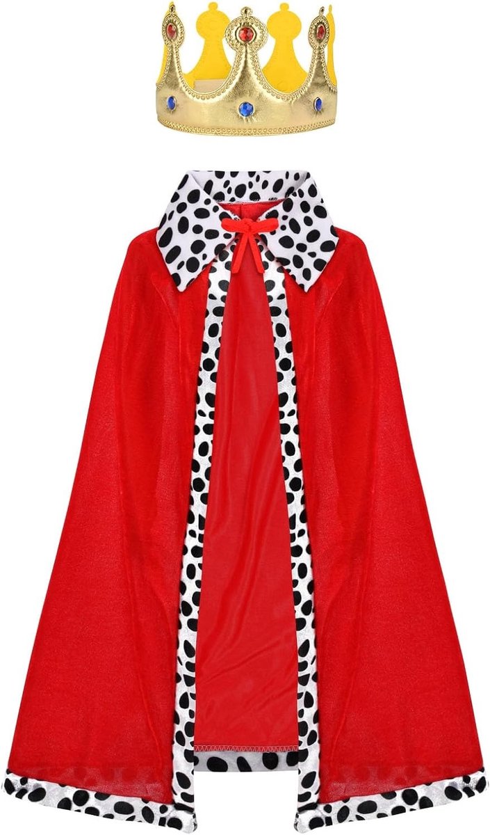 Koninklijke Cape voor Volwassenen met Kroon, Rood Fluwelen Gewaad voor Halloween en Cosplay, 120 cm Lange Middeleeuwse Prins en Prinses Kostuum voor Feest en Carnaval