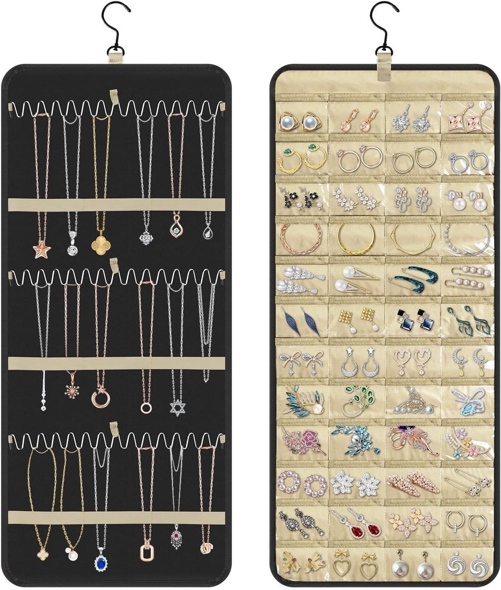 Dubbelzijdige Sieraden Organizer voor Oorbellen, Kettingen, Ringen en Armbanden - Ruimtebesparende Sieradenopslag met Handige Haken