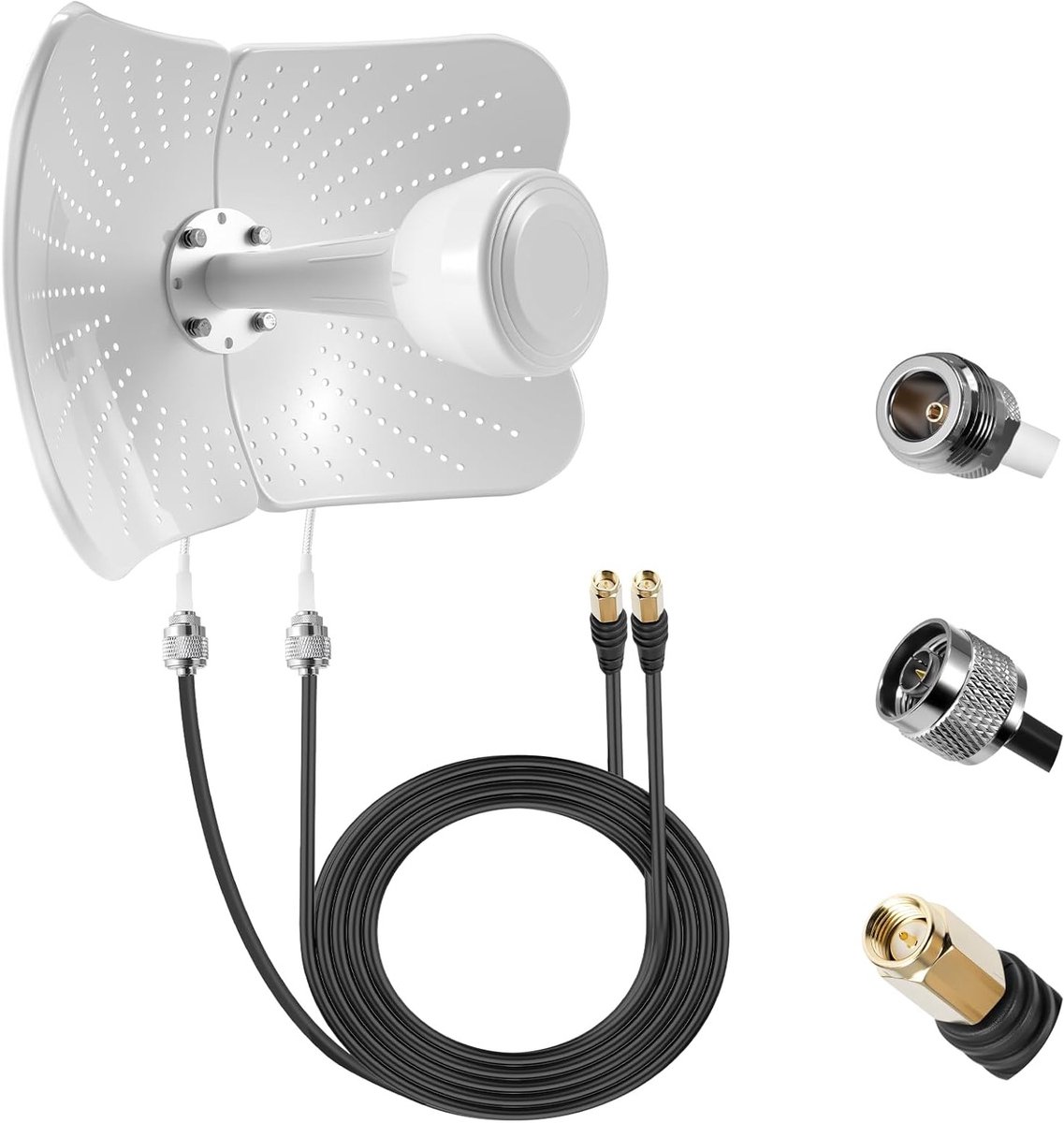 Outdoor 4G LTE en 5G Antenne met 22dBi Versterking, 600-6000MHz Mimo Richtantenne, Inclusief 2 x 10M Kabel voor Verbeterde Signaalontvangst