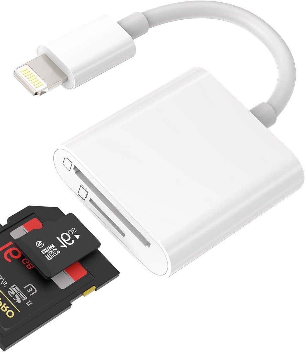 Micro SD Kaartlezer 2 in 1 Adapter voor iPhone en iPad - Foto's Overzetten, Geheugenuitbreiding, Compatibel met iOS Apparaten