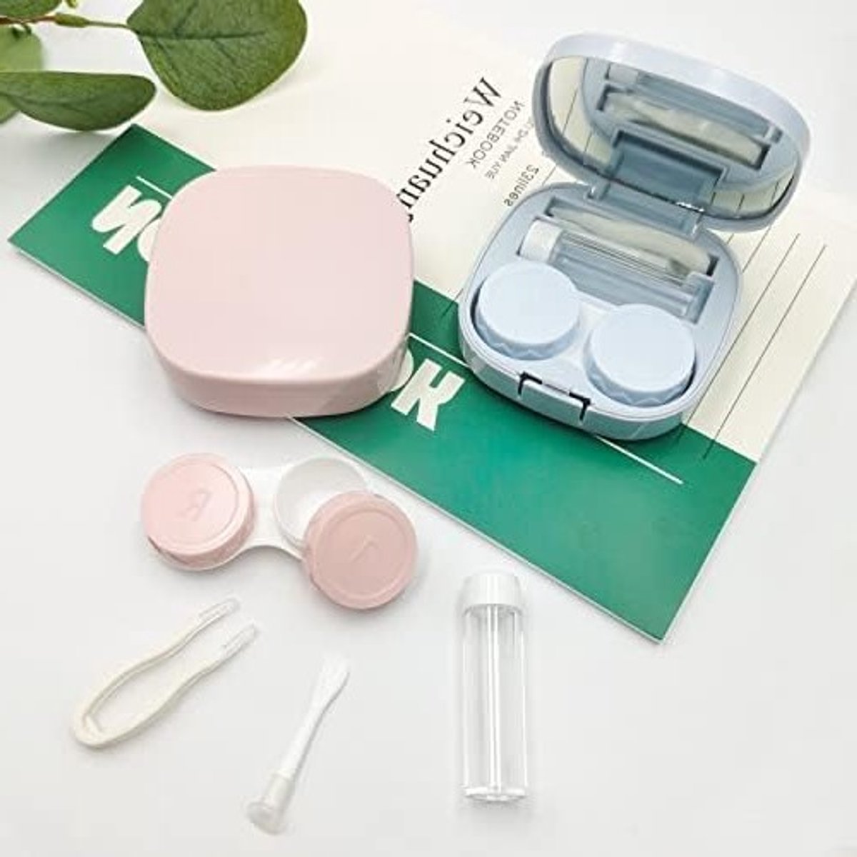 Praktische Contactlenzen Case Set met Spiegel, Mini Opbergdozen voor Reis en Thuis, Ideaal voor Lensverzorging en Organisatie in Blauw en Roze
