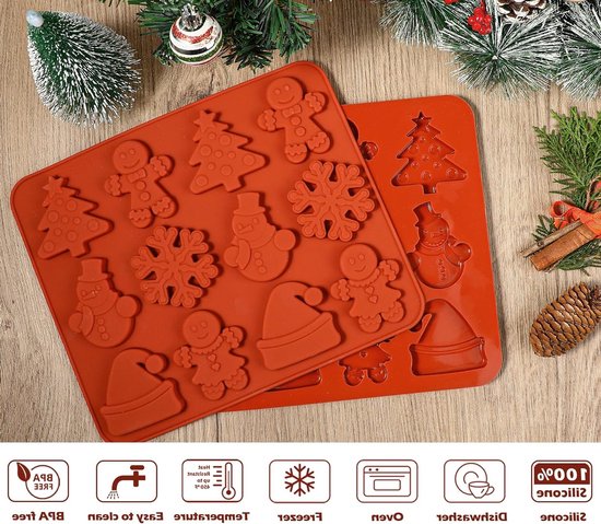 Siliconen Koekjesvormen voor Kerstmis - 2 Stuks met 12 Cavity voor Peperkoekman, Kerstboom en Sneeuwman - Ideaal voor DIY Koekjes, Snoep en Chocolade van Merkloos — afbeelding 3