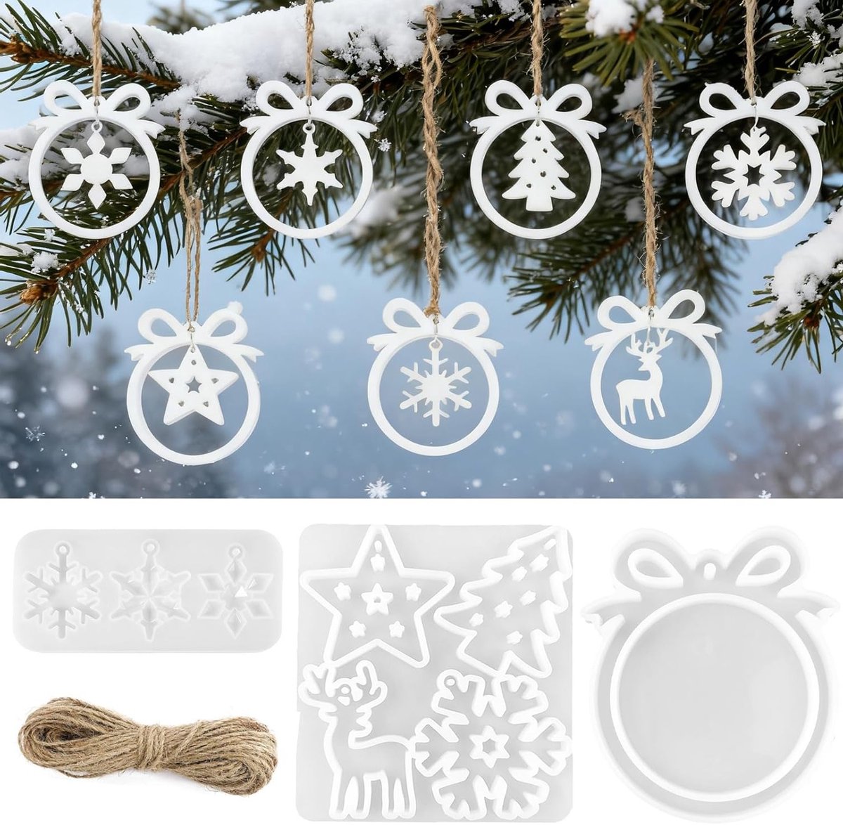 4 Stuks Siliconen Mallen voor Kerstdecoraties, Sneeuwvlokken, Kerstbomen en Sterren