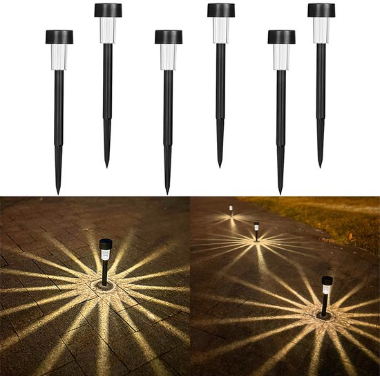 Set van 6 solarlampen – solar tuinverlichting - zonnelamp - Tuinverlichting – 31 x 4,5 x 4,5 cm – ABS – Zwart