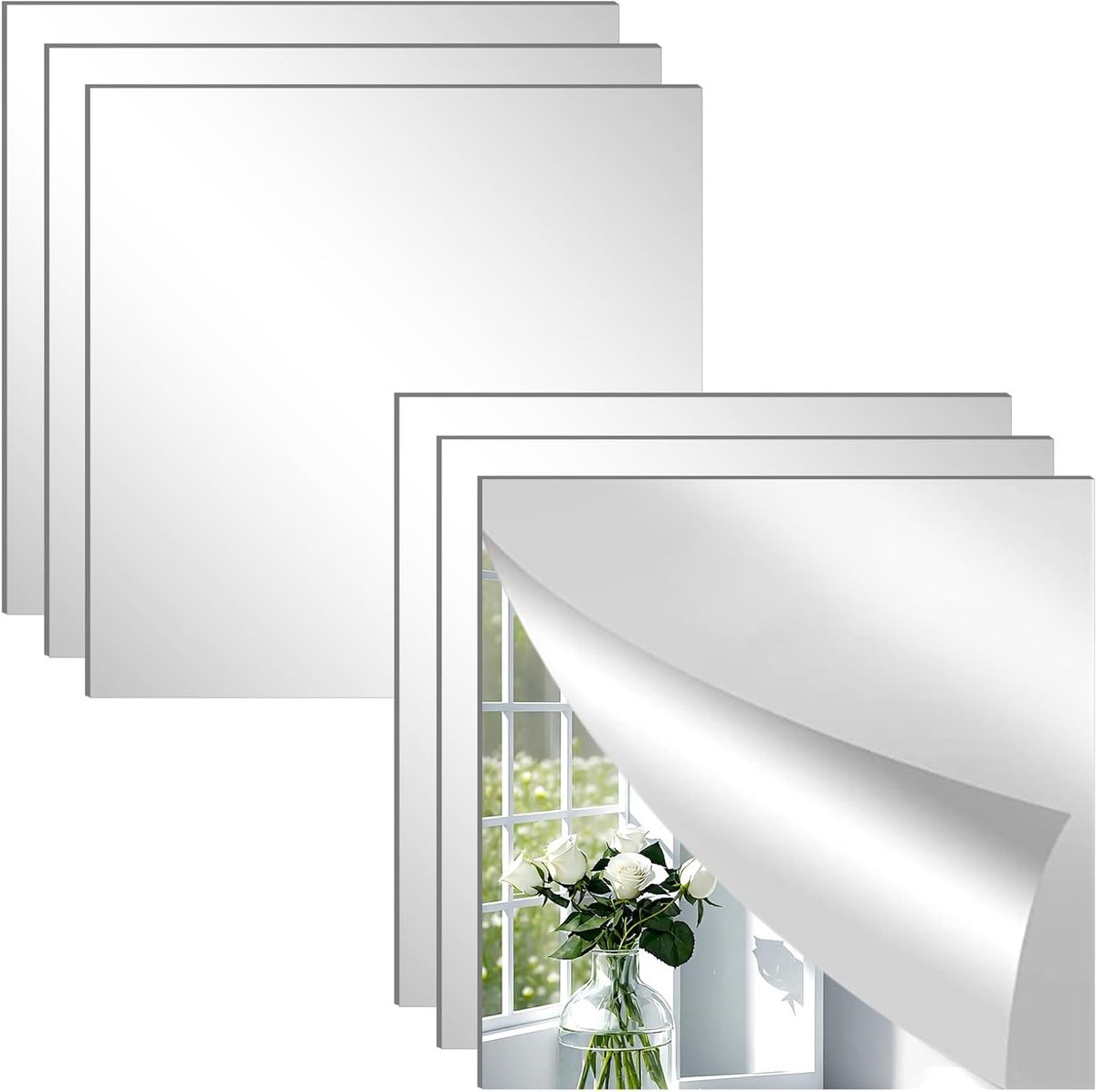 Zelfklevende Acryl Spiegels 30 x 30 cm - Set van 6 Muurspiegels voor Badkamer, Slaapkamer en Woonkamer - Decoratieve Spiegels voor Deuren en Hal