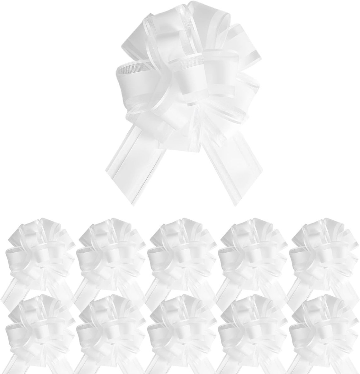 10 Stuks 4 Inch Witte Trekstrikken van Organza voor Cadeauverpakking, Bruiloften, Feestdecoraties en Kerstversiering
